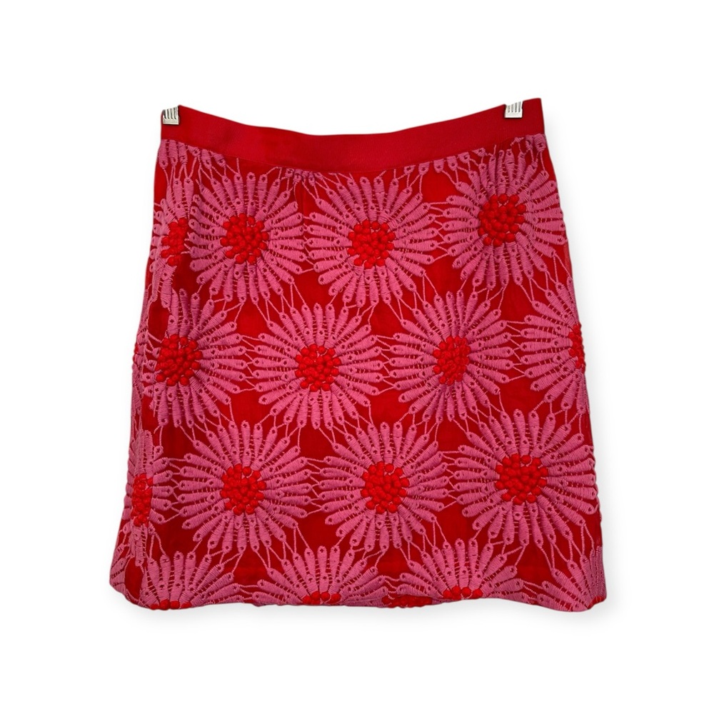 Kate Spade 10 Red and Pink embroidered Floral A-Line mini Skirt
